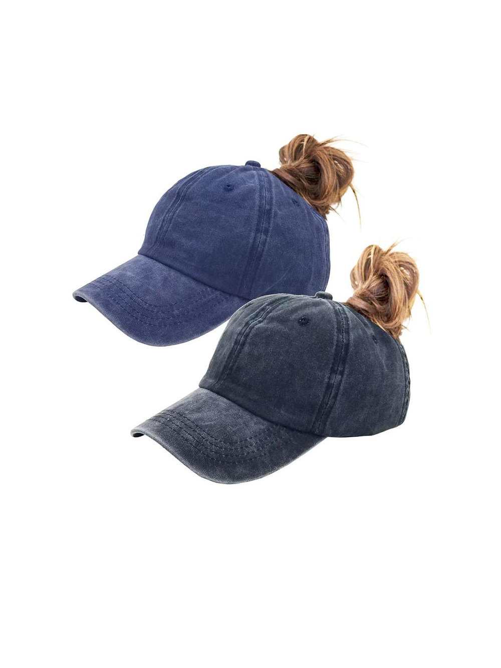 Ponytail Baseball Hat Distressed Retro Washed | Black, Denim Blue | Size M